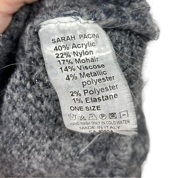 * Sarah Pacini Grey Metallic Chunky Mohair Blend Cropped Mock Neck Sweater OS - Picture 3 of 4